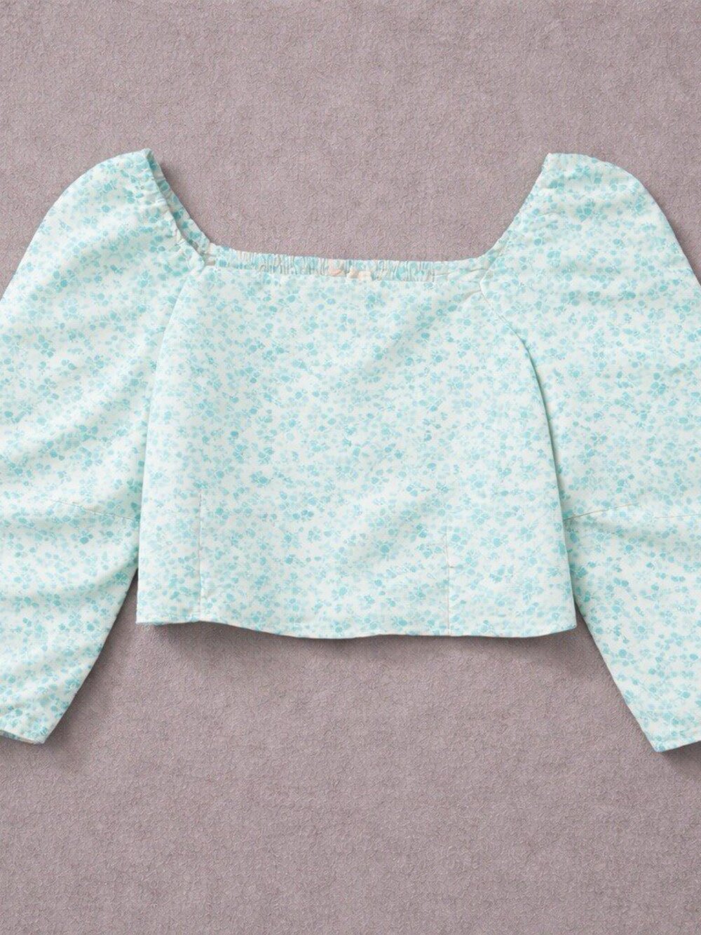 Cropped Puff Sleeve Top L Floral Smocked Square Neck Prairie Cottage